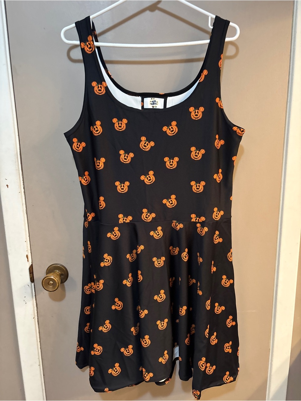 Mickey Pumpkin Black Skater Dress with Black and Orange Pumpkin Mickey Print